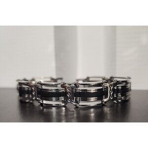 8.5 inch custom Mens Stainless Steel Black Rubber biker link Bracelet jewelry